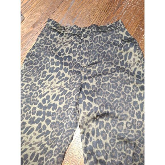 New Large Karlie Green Black Brown Spot Cheetah Leopard Wide Flare Leg Pants NWT - Picture 2 of 6
